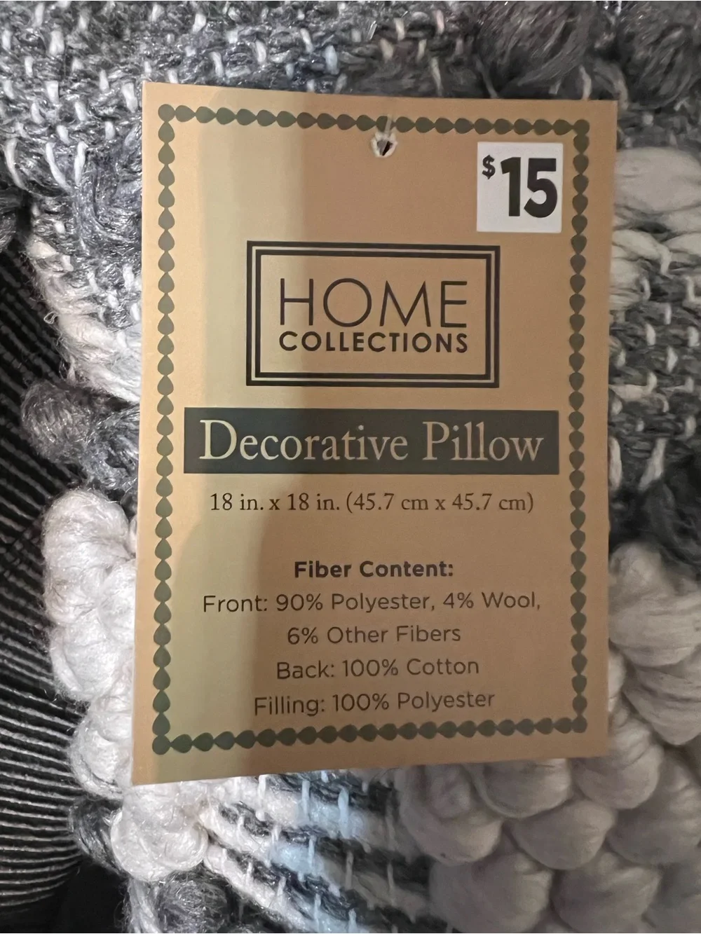 Expressions Gray & Cream Textured Decorative Pillow
